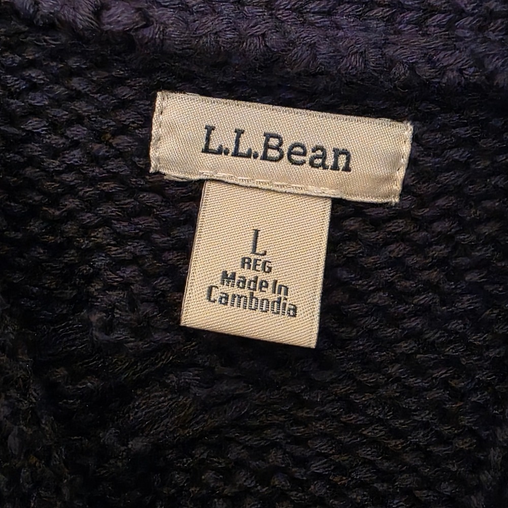LL Bean Womens Navy Blue Cable Knit Cowl Neck Drawstring Cotton Sweater Large - Picture 5 of 7